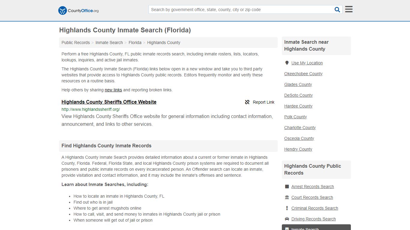 Inmate Search - Highlands County, FL (Inmate Rosters & Locators)